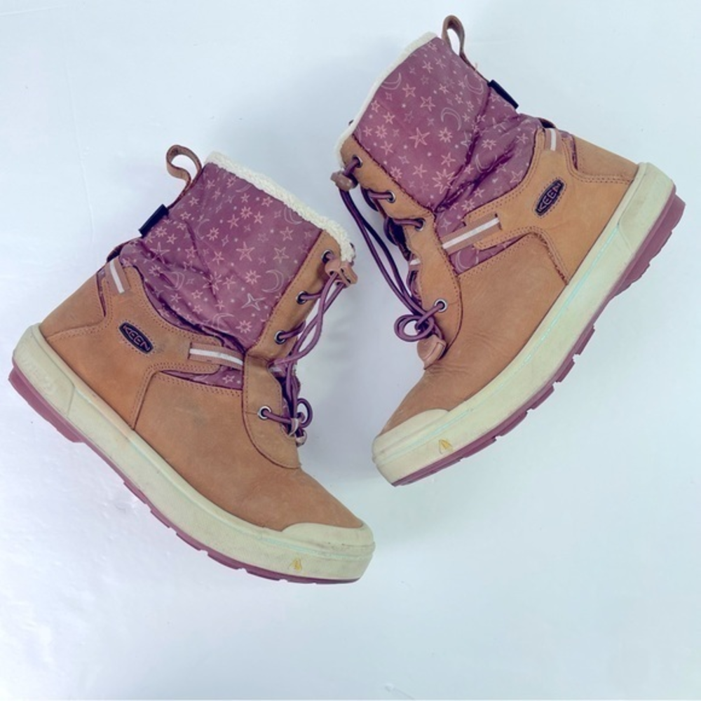 Keen Kids Tan Rust Red Kelsa Waterproof Insulated Winter Fall Boots Moon Stars